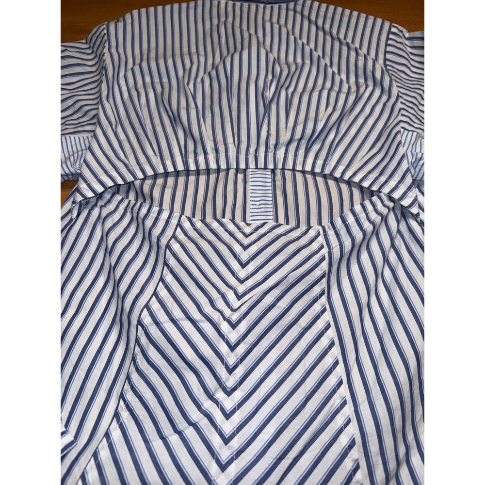 Maeve Anthropologie Blue White Striped Cotton Cutout Back Button Down Shirt XS - Picture 5 of 6